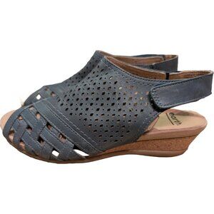Earth Pisa Galli Slingback Sandals Women 7.5 Wide Lake Blue Leather Cork Wedges